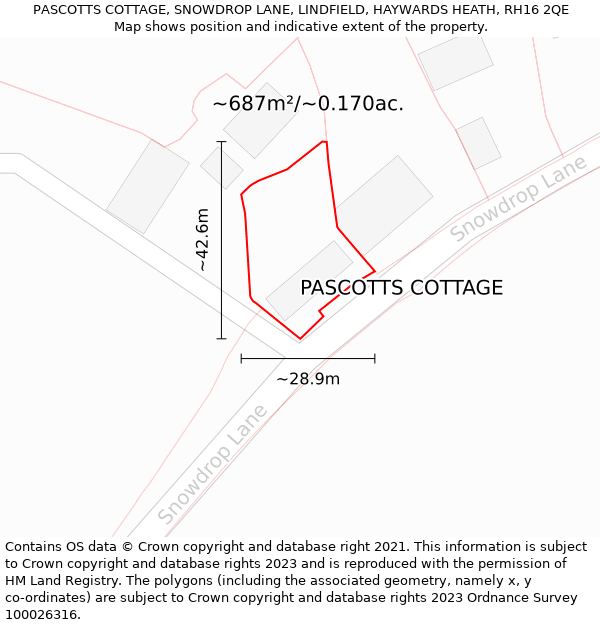 PASCOTTS COTTAGE, SNOWDROP LANE, LINDFIELD, HAYWARDS HEATH, RH16 2QE: Plot and title map