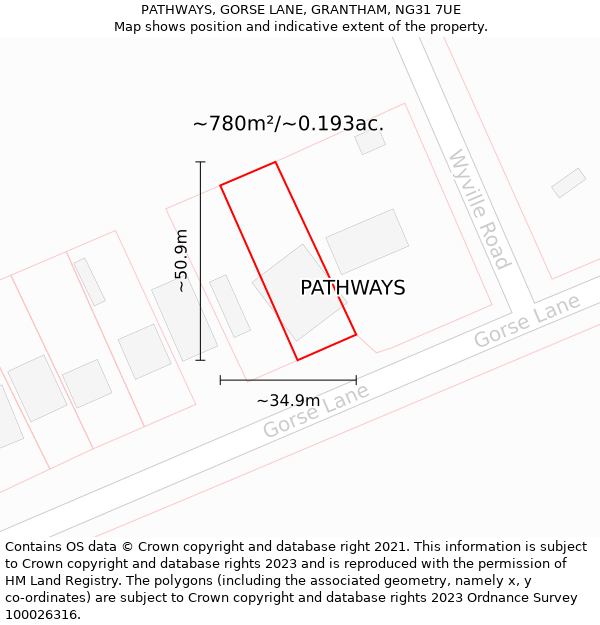 PATHWAYS, GORSE LANE, GRANTHAM, NG31 7UE: Plot and title map