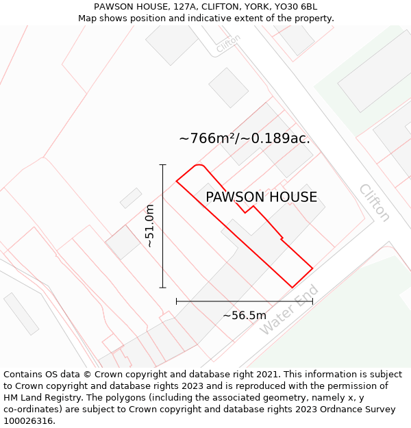 PAWSON HOUSE, 127A, CLIFTON, YORK, YO30 6BL: Plot and title map