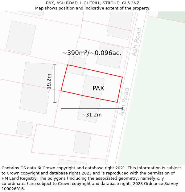 PAX, ASH ROAD, LIGHTPILL, STROUD, GL5 3NZ: Plot and title map