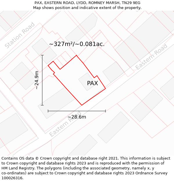 PAX, EASTERN ROAD, LYDD, ROMNEY MARSH, TN29 9EG: Plot and title map