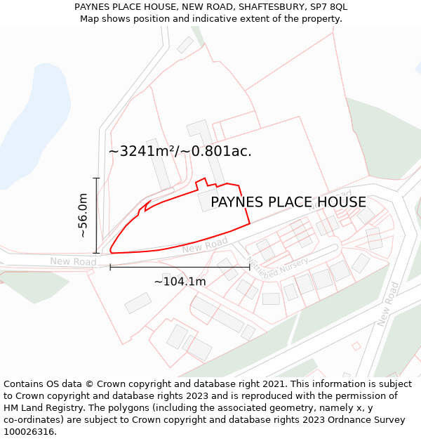 PAYNES PLACE HOUSE, NEW ROAD, SHAFTESBURY, SP7 8QL: Plot and title map