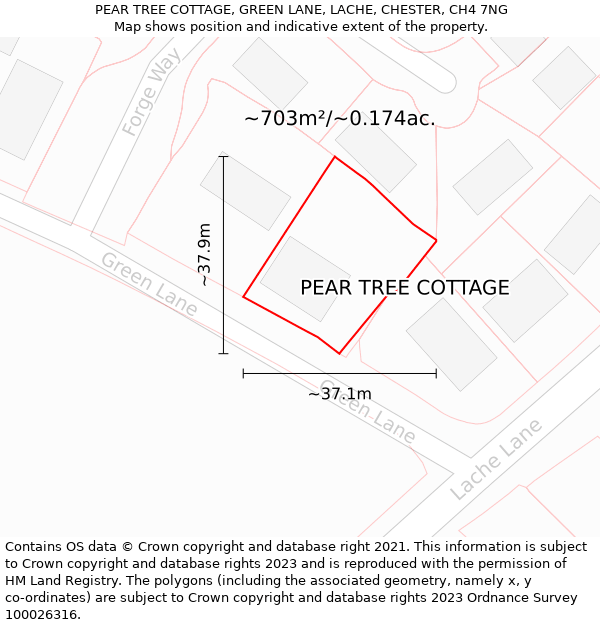 PEAR TREE COTTAGE, GREEN LANE, LACHE, CHESTER, CH4 7NG: Plot and title map