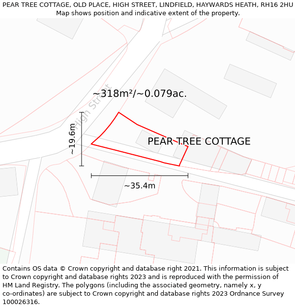 PEAR TREE COTTAGE, OLD PLACE, HIGH STREET, LINDFIELD, HAYWARDS HEATH, RH16 2HU: Plot and title map