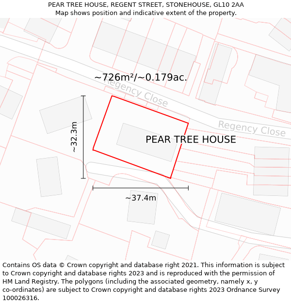 PEAR TREE HOUSE, REGENT STREET, STONEHOUSE, GL10 2AA: Plot and title map