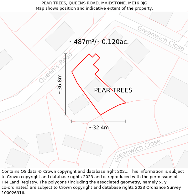 PEAR TREES, QUEENS ROAD, MAIDSTONE, ME16 0JG: Plot and title map
