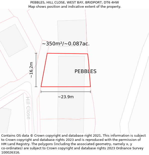 PEBBLES, HILL CLOSE, WEST BAY, BRIDPORT, DT6 4HW: Plot and title map