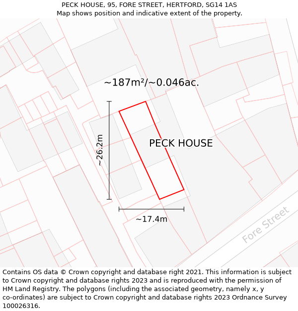 PECK HOUSE, 95, FORE STREET, HERTFORD, SG14 1AS: Plot and title map