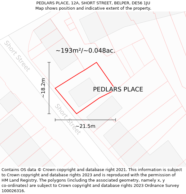 PEDLARS PLACE, 12A, SHORT STREET, BELPER, DE56 1JU: Plot and title map