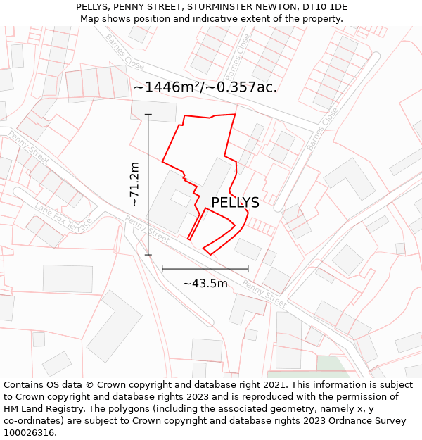 PELLYS, PENNY STREET, STURMINSTER NEWTON, DT10 1DE: Plot and title map