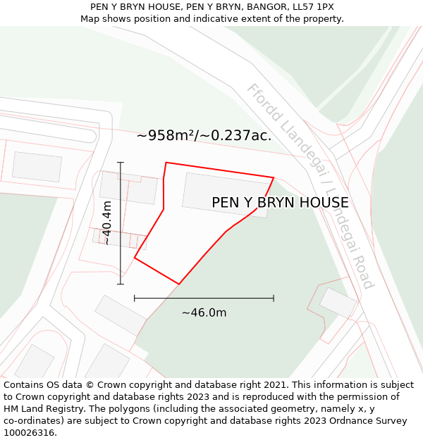 PEN Y BRYN HOUSE, PEN Y BRYN, BANGOR, LL57 1PX: Plot and title map