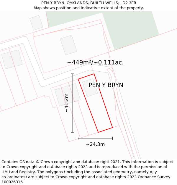 PEN Y BRYN, OAKLANDS, BUILTH WELLS, LD2 3ER: Plot and title map