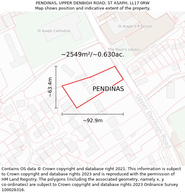 PENDINAS, UPPER DENBIGH ROAD, ST ASAPH, LL17 0RW: Plot and title map