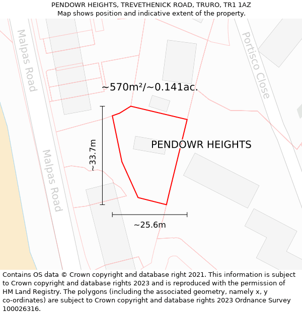 PENDOWR HEIGHTS, TREVETHENICK ROAD, TRURO, TR1 1AZ: Plot and title map