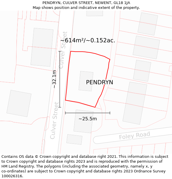 PENDRYN, CULVER STREET, NEWENT, GL18 1JA: Plot and title map