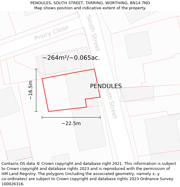 PENDULES, SOUTH STREET, TARRING, WORTHING, BN14 7ND: Plot and title map