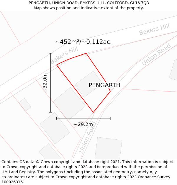 PENGARTH, UNION ROAD, BAKERS HILL, COLEFORD, GL16 7QB: Plot and title map