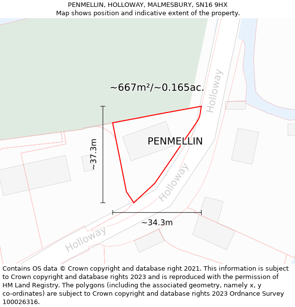 PENMELLIN, HOLLOWAY, MALMESBURY, SN16 9HX: Plot and title map