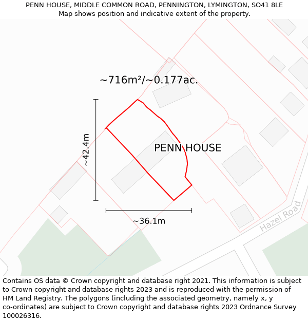 PENN HOUSE, MIDDLE COMMON ROAD, PENNINGTON, LYMINGTON, SO41 8LE: Plot and title map