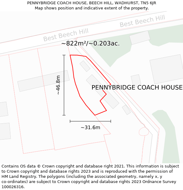 PENNYBRIDGE COACH HOUSE, BEECH HILL, WADHURST, TN5 6JR: Plot and title map