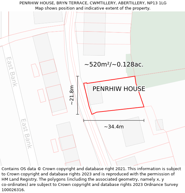 PENRHIW HOUSE, BRYN TERRACE, CWMTILLERY, ABERTILLERY, NP13 1LG: Plot and title map