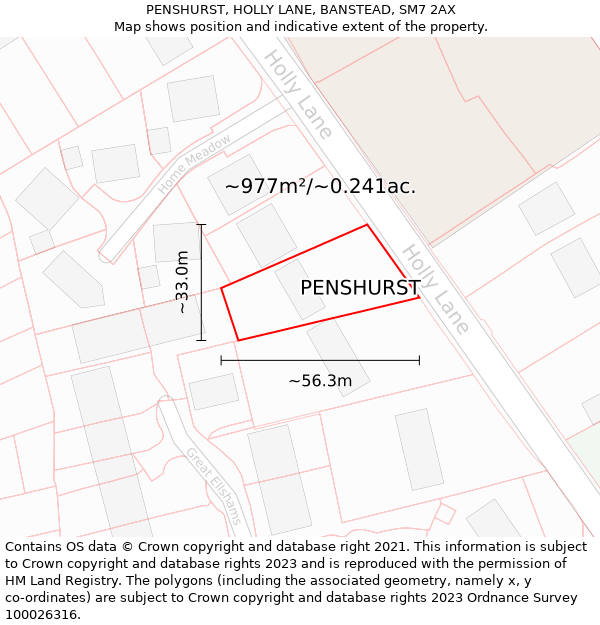 PENSHURST, HOLLY LANE, BANSTEAD, SM7 2AX: Plot and title map