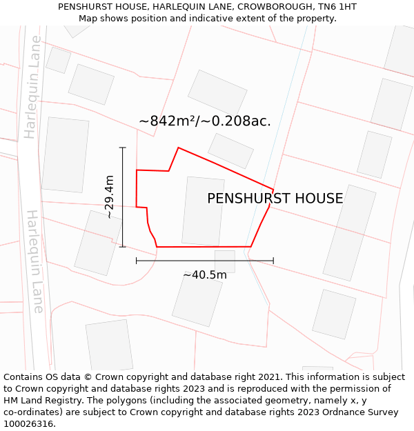 PENSHURST HOUSE, HARLEQUIN LANE, CROWBOROUGH, TN6 1HT: Plot and title map