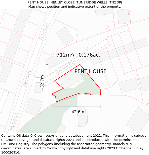 PENT HOUSE, HENLEY CLOSE, TUNBRIDGE WELLS, TN2 3RJ: Plot and title map