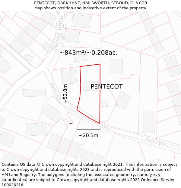 PENTECOT, DARK LANE, NAILSWORTH, STROUD, GL6 0DR: Plot and title map