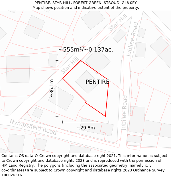 PENTIRE, STAR HILL, FOREST GREEN, STROUD, GL6 0EY: Plot and title map