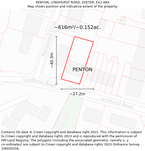 PENTON, LYNDHURST ROAD, EXETER, EX2 4NX: Plot and title map