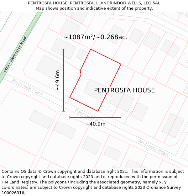 PENTROSFA HOUSE, PENTROSFA, LLANDRINDOD WELLS, LD1 5AL: Plot and title map