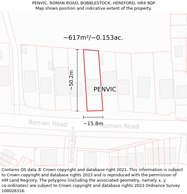 PENVIC, ROMAN ROAD, BOBBLESTOCK, HEREFORD, HR4 9QP: Plot and title map