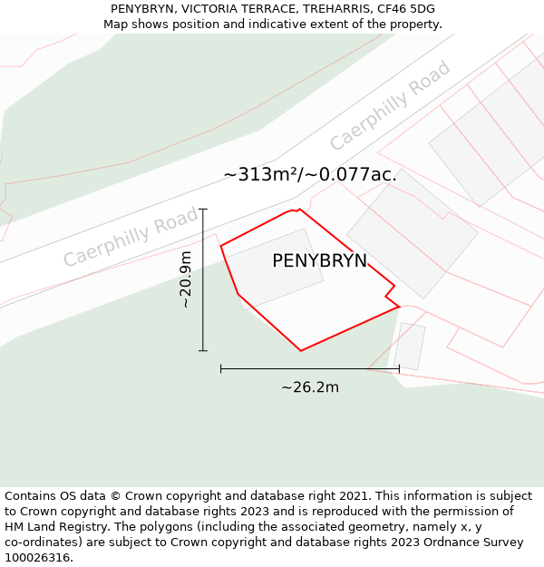 PENYBRYN, VICTORIA TERRACE, TREHARRIS, CF46 5DG: Plot and title map