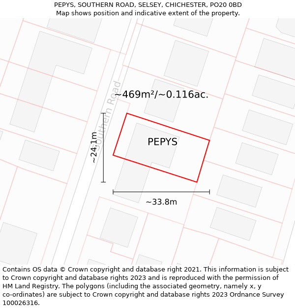 PEPYS, SOUTHERN ROAD, SELSEY, CHICHESTER, PO20 0BD: Plot and title map