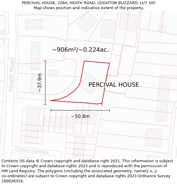 PERCIVAL HOUSE, 226A, HEATH ROAD, LEIGHTON BUZZARD, LU7 3AY: Plot and title map