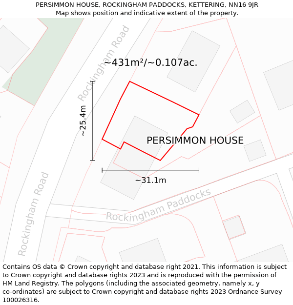 PERSIMMON HOUSE, ROCKINGHAM PADDOCKS, KETTERING, NN16 9JR: Plot and title map