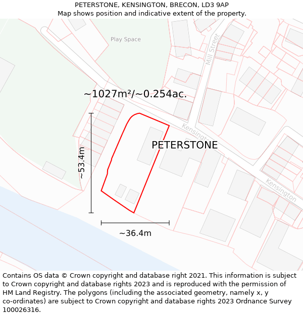 PETERSTONE, KENSINGTON, BRECON, LD3 9AP: Plot and title map