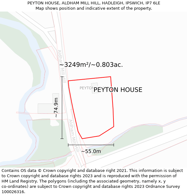 PEYTON HOUSE, ALDHAM MILL HILL, HADLEIGH, IPSWICH, IP7 6LE: Plot and title map