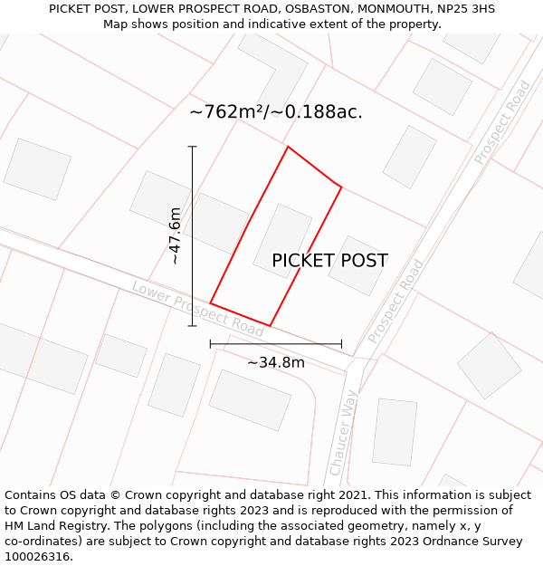 PICKET POST, LOWER PROSPECT ROAD, OSBASTON, MONMOUTH, NP25 3HS: Plot and title map
