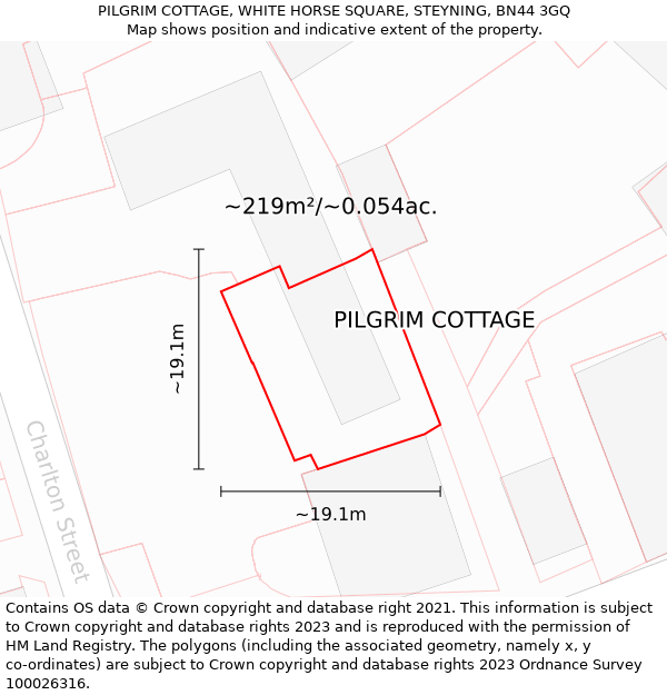 PILGRIM COTTAGE, WHITE HORSE SQUARE, STEYNING, BN44 3GQ: Plot and title map
