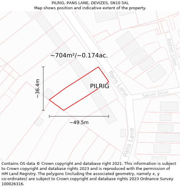 PILRIG, PANS LANE, DEVIZES, SN10 5AL: Plot and title map