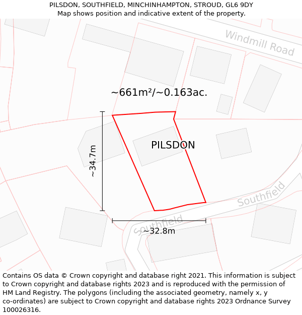 PILSDON, SOUTHFIELD, MINCHINHAMPTON, STROUD, GL6 9DY: Plot and title map
