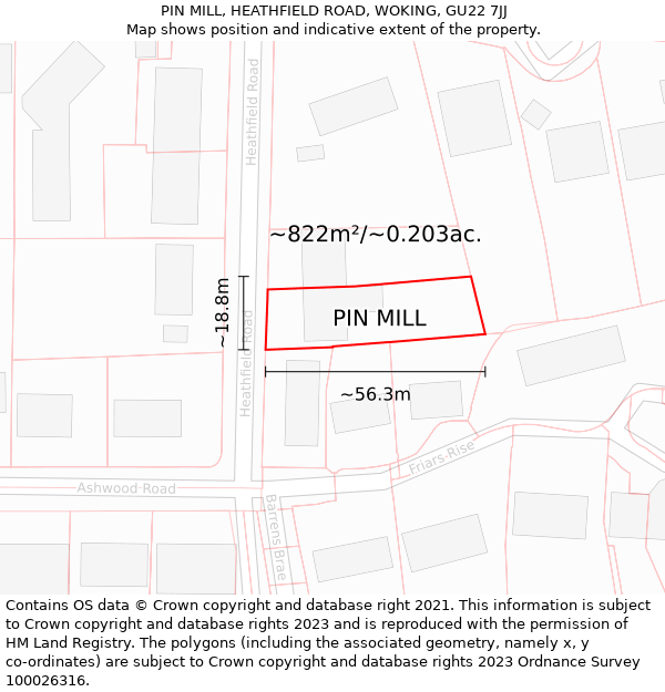 PIN MILL, HEATHFIELD ROAD, WOKING, GU22 7JJ: Plot and title map