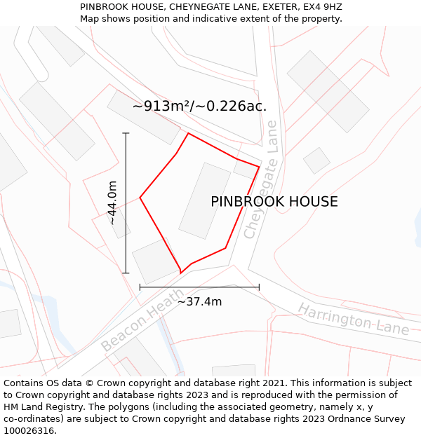 PINBROOK HOUSE, CHEYNEGATE LANE, EXETER, EX4 9HZ: Plot and title map