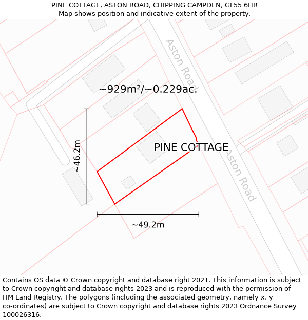 PINE COTTAGE, ASTON ROAD, CHIPPING CAMPDEN, GL55 6HR: Plot and title map