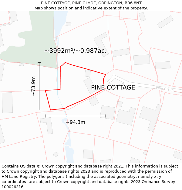 PINE COTTAGE, PINE GLADE, ORPINGTON, BR6 8NT: Plot and title map