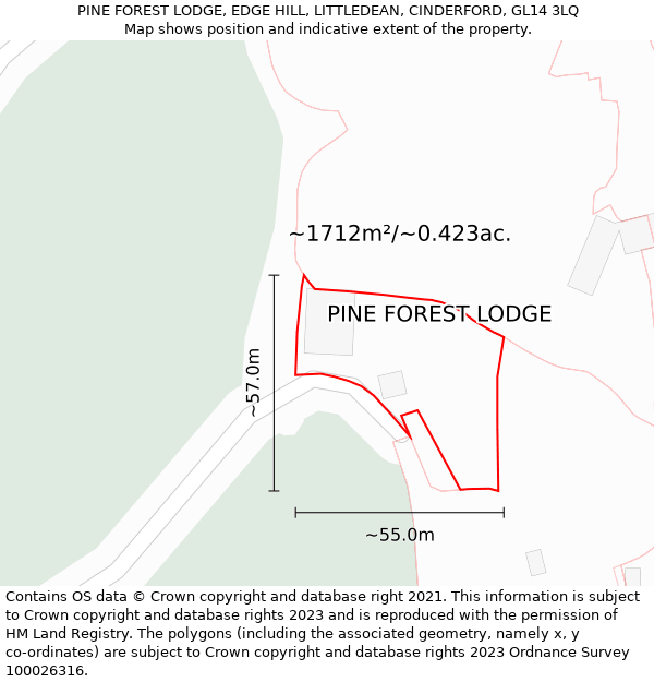PINE FOREST LODGE, EDGE HILL, LITTLEDEAN, CINDERFORD, GL14 3LQ: Plot and title map
