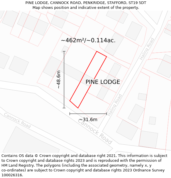 PINE LODGE, CANNOCK ROAD, PENKRIDGE, STAFFORD, ST19 5DT: Plot and title map