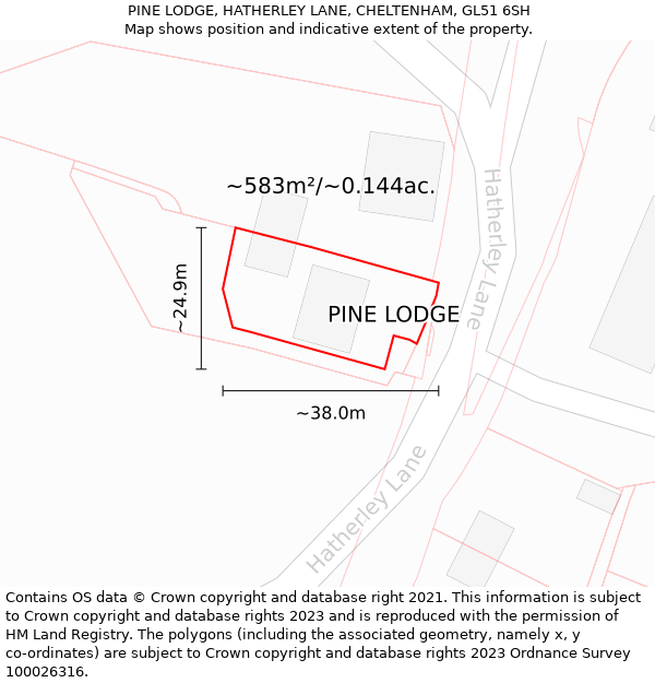 PINE LODGE, HATHERLEY LANE, CHELTENHAM, GL51 6SH: Plot and title map